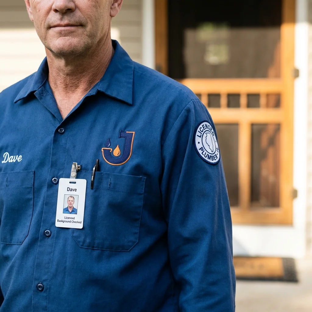 Licensed plumber showing ID badge in Myersville, MD