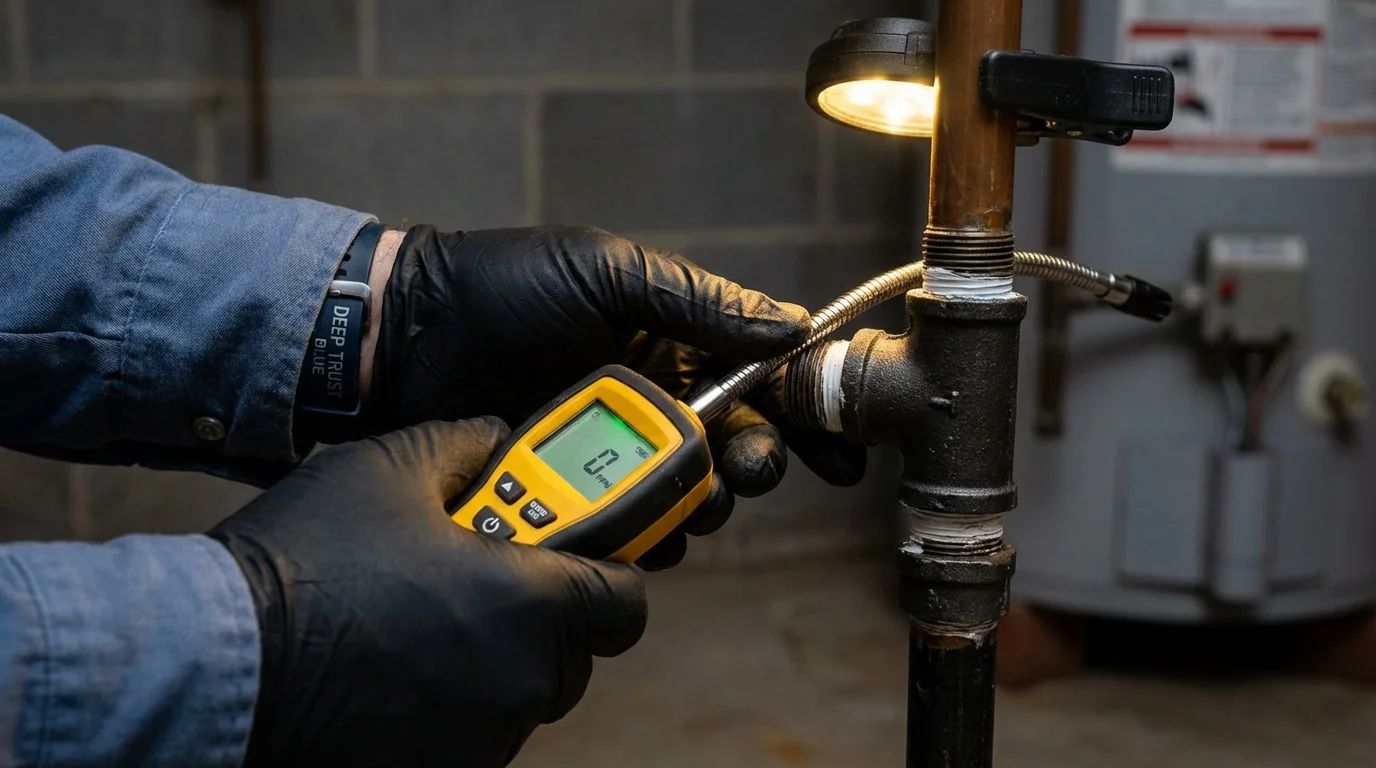 Gas leak detection with electronic sniffer by Johns Plumbing LLC in Myersville