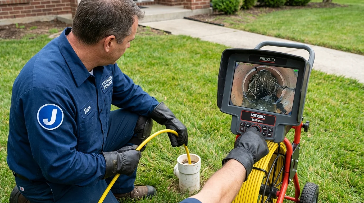 Sewer camera inspection being performed by Johns Plumbing LLC in Myersville