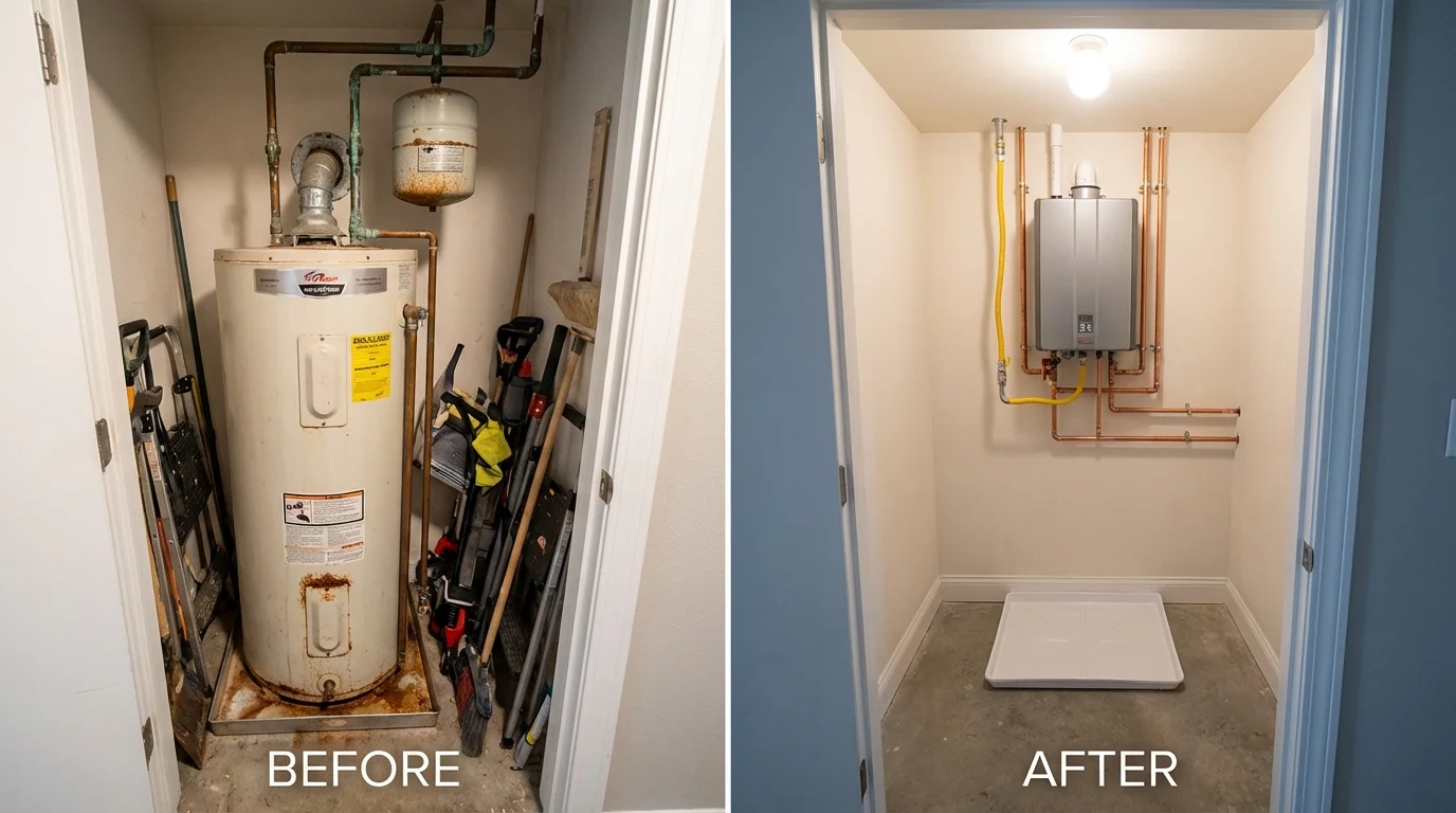 Tank water heater versus wall-mounted tankless unit comparison for Myersville, MD homeowners