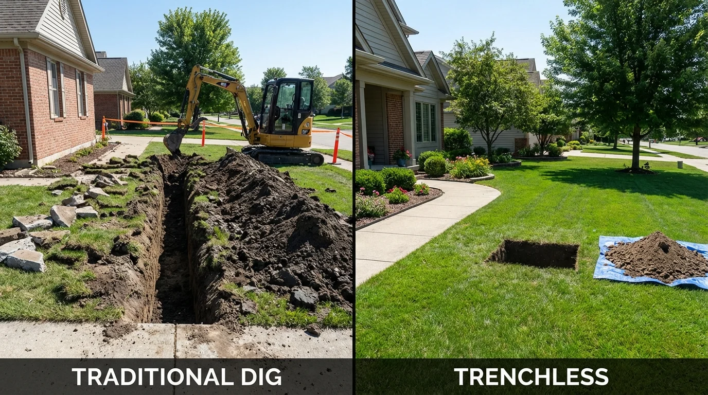 Trenchless sewer repair with minimal yard damage versus traditional excavation in Myersville, MD